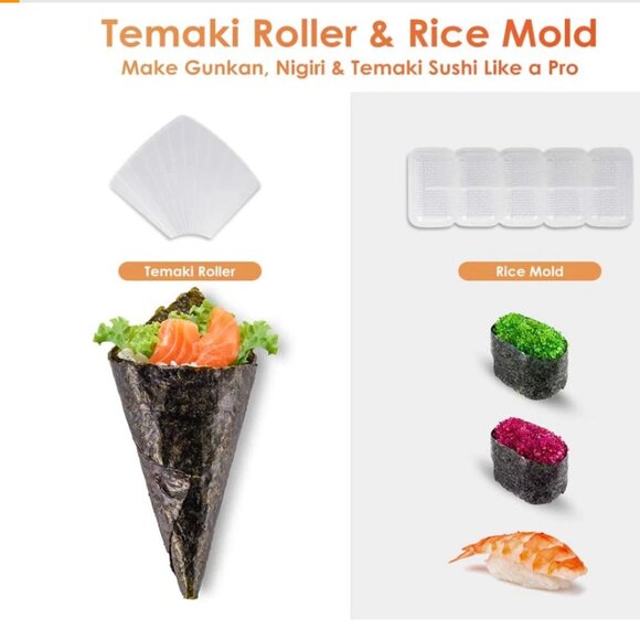 NEW Delamu 20-in-1 Sushi Making Kit Bazooka Roller Set Bamboo Mat Knife Chopstic - Picture 5 of 8